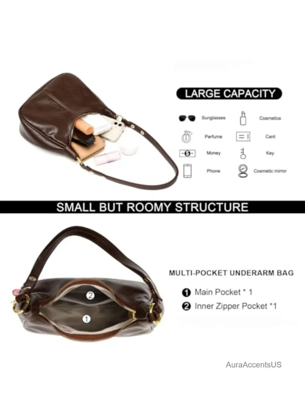 Small Crescent Hobo Shoulder Bag Vegan Leather Crossbody